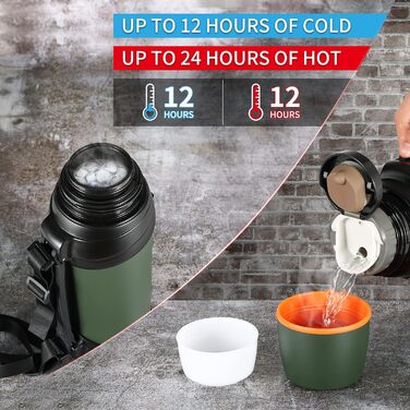Термосфляка з нержавіючої сталі 2.5L, вакуумна ізольована пляшка з кришкою-чашкою, термотермос, зберігає тепло 24 год, холод 24 год, без BPA (Зелений)