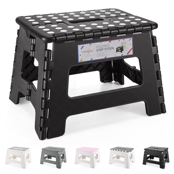 Складний стільчик HOUSE DAY 22см - чорний. Стійкий, легкий, з антиковзким покриттям. Ідеально для дітей, кемпінгу, пікніка та дому.