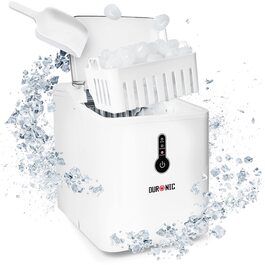 Машина для приготування льоду Duronic ICM120 WE – Автоматична, 8 кубиків за 6-8 хв, 1 л резервуар, 12 кг/24 год, тихий компресор 54 дБ, 120 Вт, чорний колір