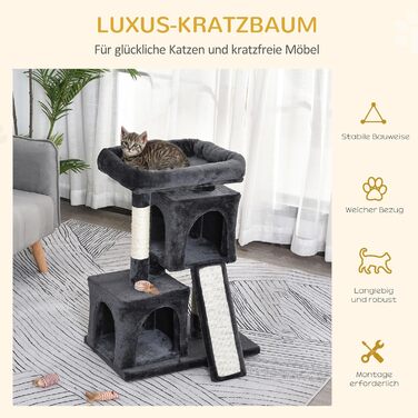 PawHut Scratching Post 83 cm Small Cat Scratching Post with Sisal Pillars, Cat Scratching Post, Cat Climbing Tree, Cat Tree, Cat Furniture Play Tree for Small Cats, Dark Grey