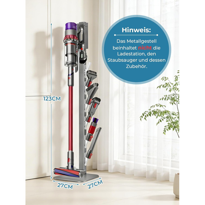 Підставка для пилососа Dyson V16, Gen5, V15, V12, V11, V10, V8, V7, V6 – металева, настільна, з 4 гаками, без свердління, срібляста