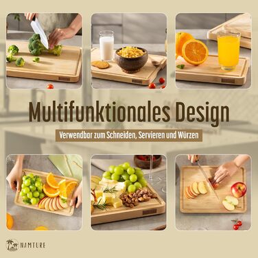 Дерев'яний обробний дошка Stirnholz 45x30 см з бамбука, преміум-якість, з жолобом для соку та антиковзними ніжками, у подарунковій коробці