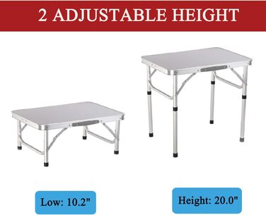 Складаний стіл 60 см: портативний, для кемпінгу, пікніка, саду, відпочинку на природі. Алюмінієвий каркас, регульована висота. Розміри: 60 x 45 x 25,9 см (Д x Ш x В). Білий