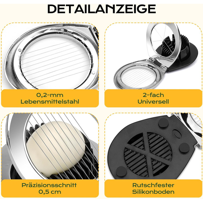 Ніж для яєць BIBURY з нержавіючої сталі 2-в-1, професійний слайсер для яєць, грибів, м'яких фруктів (безпечний для миття у посудомийній машині)