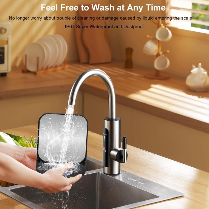 Водонеробочі кухонні ваги 3T6B IP67, USB, 5 кг/0.1 г, LED-дисплей для приготування їжі та випічки