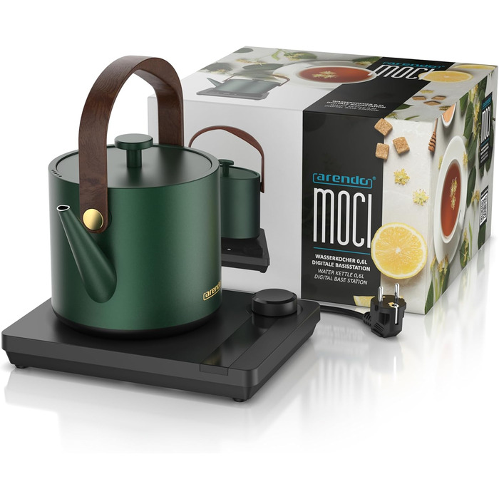 Електричний чайник Arendo з регулюванням температури 40-100°C, 0.6 л, з цифровою основою, з індикатором температури, BPA Free, функція підтримки тепла, чорно-зелений