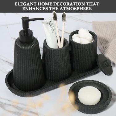 Набір аксесуарів для ванної кімнати KASUNTING, чорний, 5 предметів, штучний камінь