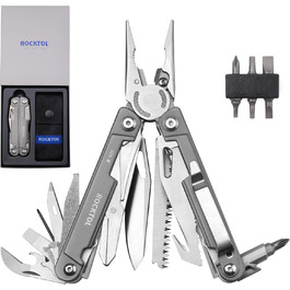 ROCKTOL 27-in-1 Multitool Pliers - EDC Pocket Knife with VG10 Blade & Titanium Handle - Hunting, Camping & Backpacking Tool