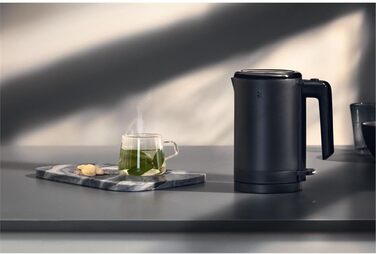 WMF Kitchenminis Mini Travel Kettle Stainless Steel 0.8l, Electric Kettle with Scale Filter, 1800 W, Small Teakettle, Stainless Steel, Black Deep Black