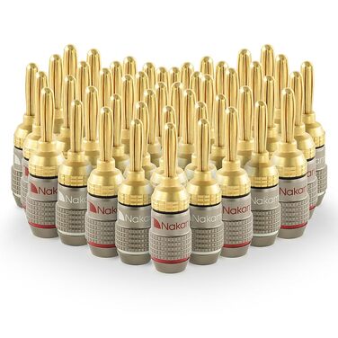 Бананові роз'єми Nakamichi FanLock Excel-Serie, 24K позолочені, для кабелів 10-18 AWG, 4 мм, для Hi-Fi стерео та домашнього кінотеатру (48 шт / 24 пари)