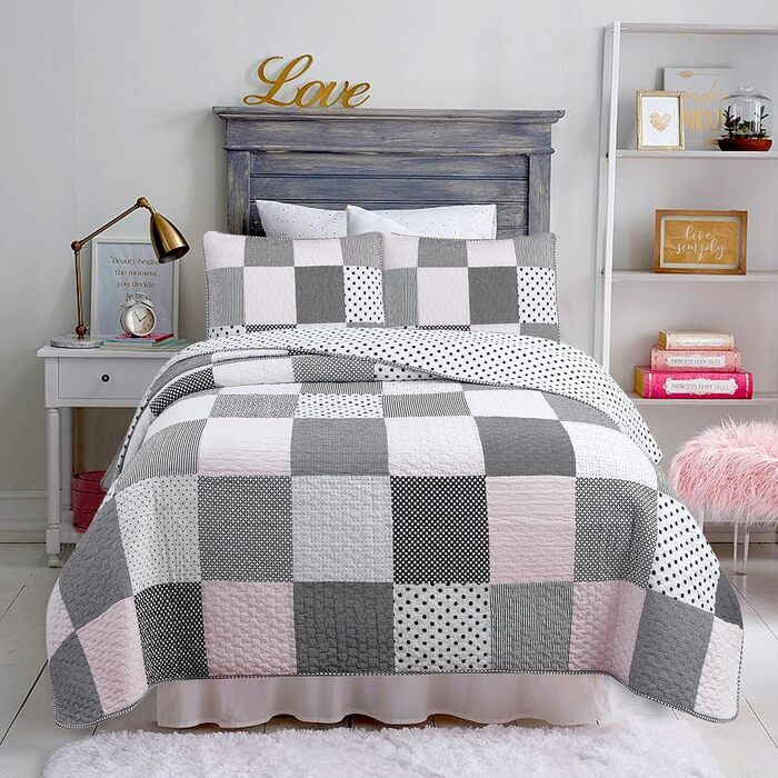 Комплект постільної білизни Cozy Line Home Fashions Moorea Wende-Bettwäsche-Set (3-х частинний) - ковдра, простирадло, наволочки (Чорно-білий, Twin)