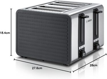 Bosch 4-Slice Toaster TAT7S45, with automatic shut-off, with defrost function, ideal for 4 slices of toast, 1800 W, stainless steel/grey Single