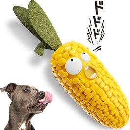 HETOO Dog Toy, indestructible, robust, squeaky, chew toy for aggressive chewers, large and medium dog breeds, dental care (Large, Corn Yellow)