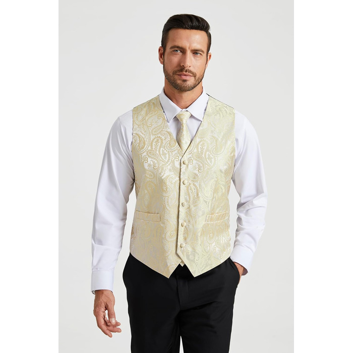 Костюм для чоловіків Enision: жилет, краватка, нагрудна хустинка. Набір для весілля, вечірки, ділових зустрічей. Розміри XS-6X, колір: морський/шампань