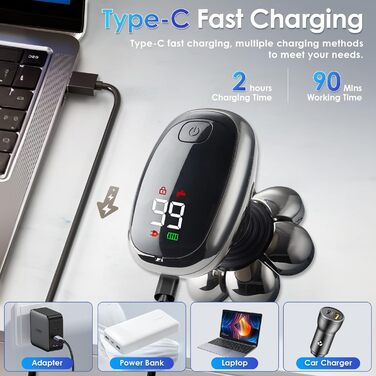 Електричний гостростример для голивної голови 5-в-1 для чоловіків, з 7 обертовими лезами, водонепроникний, USB-C, з LED-дисплеєм