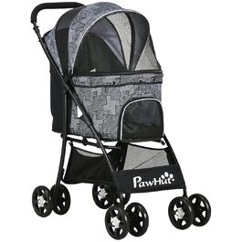Візок для собак PawHut, складний, з подушкою, для котів та собак, чорний, 600D Oxford