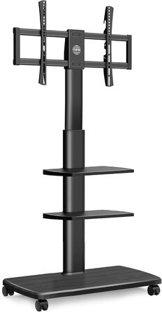 FITUEYES Rolling TV Stand with 3 Shelves - Adjustable Height & Swivel - Fits 32-70 Inch TVs (up to 40kg) - VESA 400x600 - White/Black