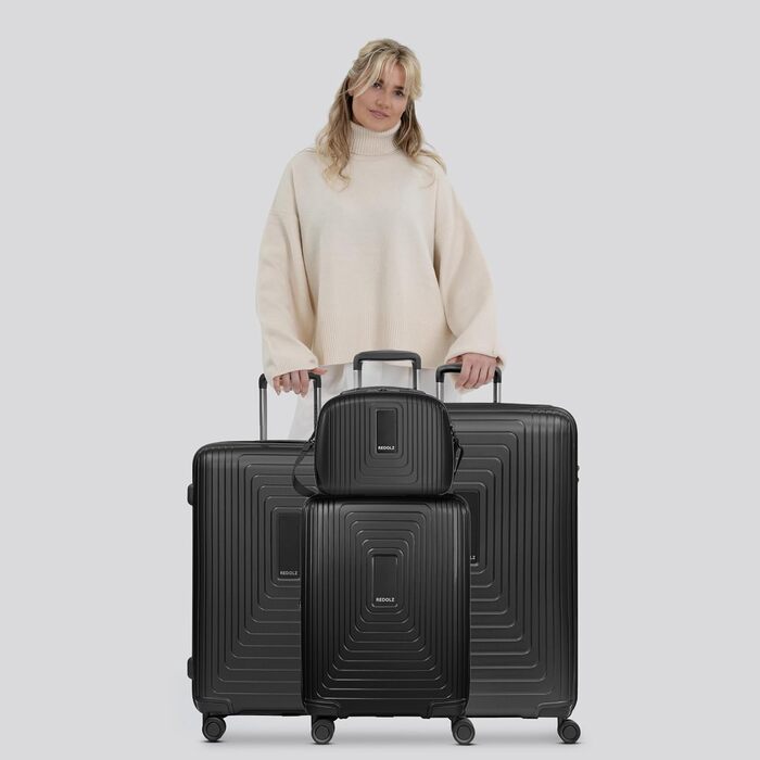 Набір валіз REDOLZ Essentials 4 шт. (S, M, L, Beauty Case) | Розширювані | Чорний металік