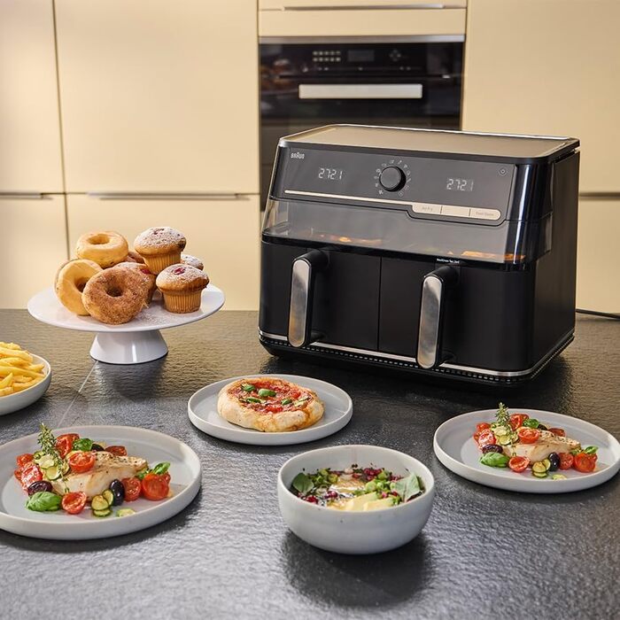 Фритюрниця електрична Braun TwinCook 3 TD3030IBK, 8л (2 камери, 4л+4л), чорна. Airfryer з синхронізацією, 8 програм, без PFAS, з оглядовим вікном, 2850 Вт