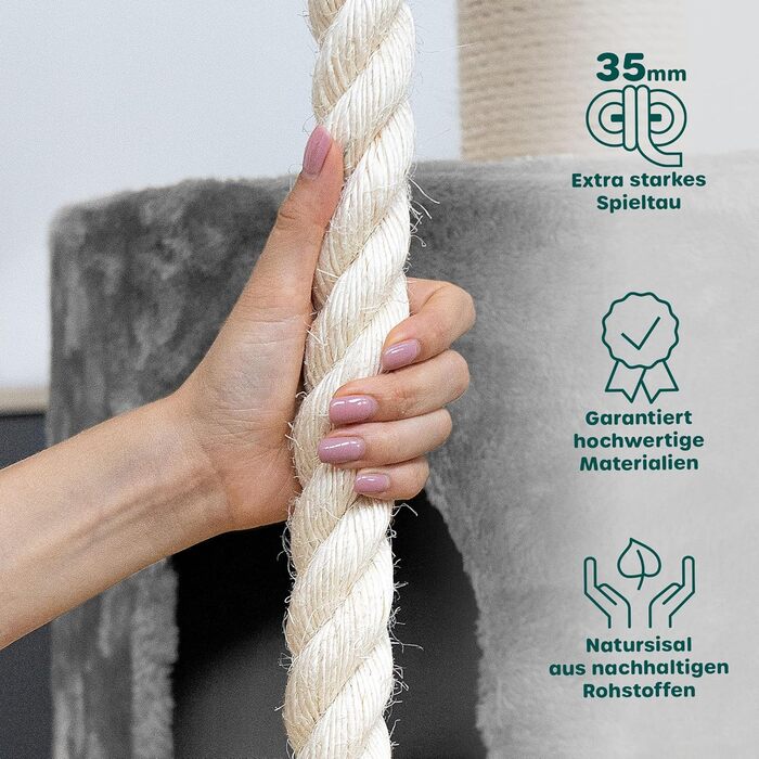 Кігтеточка для котів HAPPYPET 181 см - стабільний кімнатний комплекс з будинком, тунелем та ігровим майданчиком, сірий
