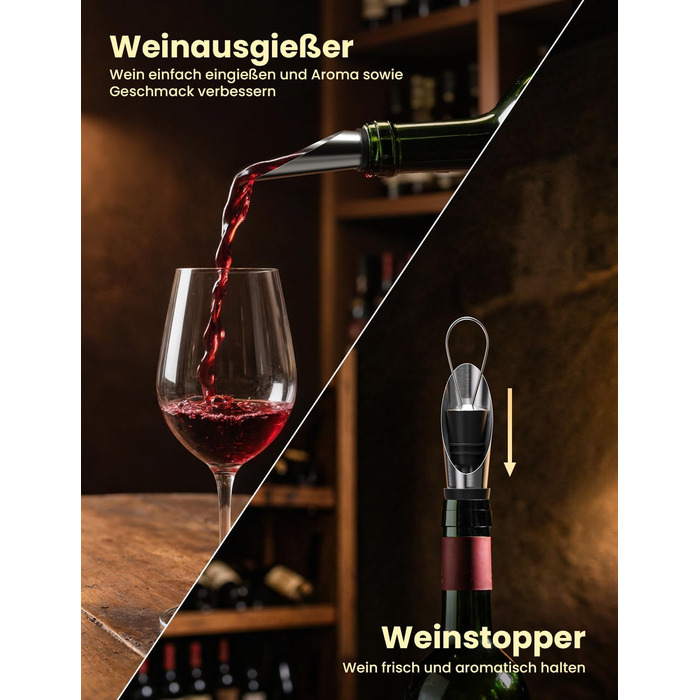 Електричний відкривачка для вина GHB 6-в-1 з USB-зарядкою, різець фольги, виливає вино та вакуумний затвор - ідеальний подарунок для поціновувачів вина (8-в-1)