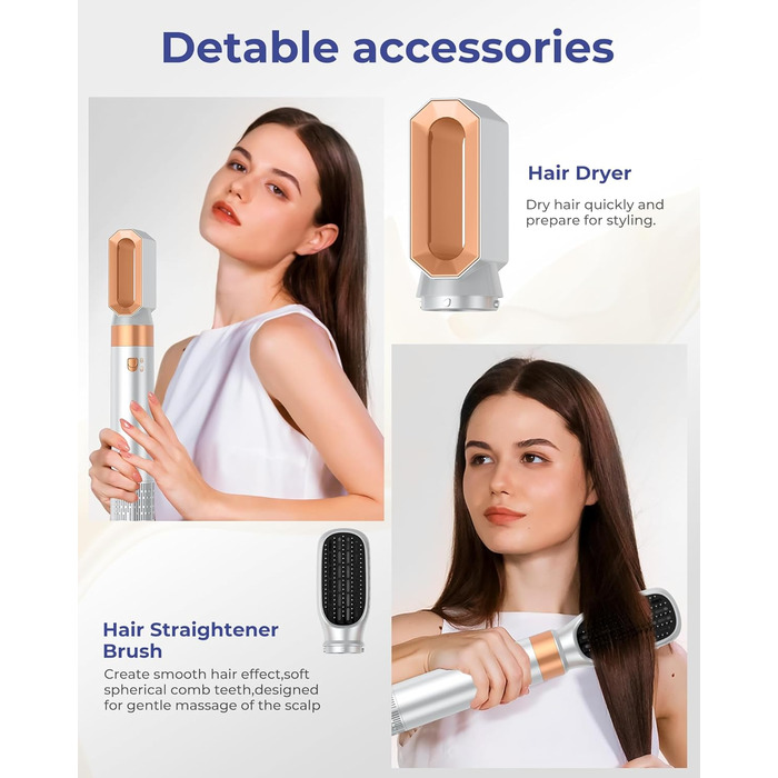 Фен-щітка 6 в 1 Airbrush Pro | Набір для укладки волосся - 1000W, круглі щітки, керлер, фен-щітка, фен, випрямляч | Для всіх типів волосся - блакитний (класичний білий)