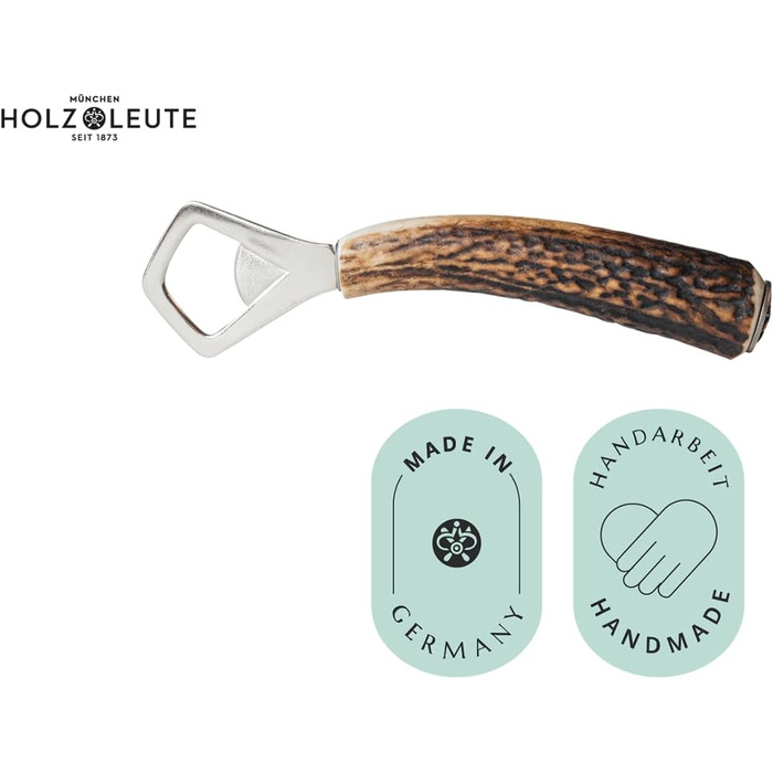 Bottle opener made of stag horn, with a handle made of genuine horn, traditional-style capsule opener, silver-plated decorative cap with edelweiss motif, ideal for traditional dress enthusiasts and hunters, as well as for a rustic home.