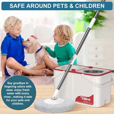 Набір для миття підлоги з відрі та вичавкою, 4-камерний mop з мікрофіброю, білий (19.68 x 10.43 x 11.02 см)