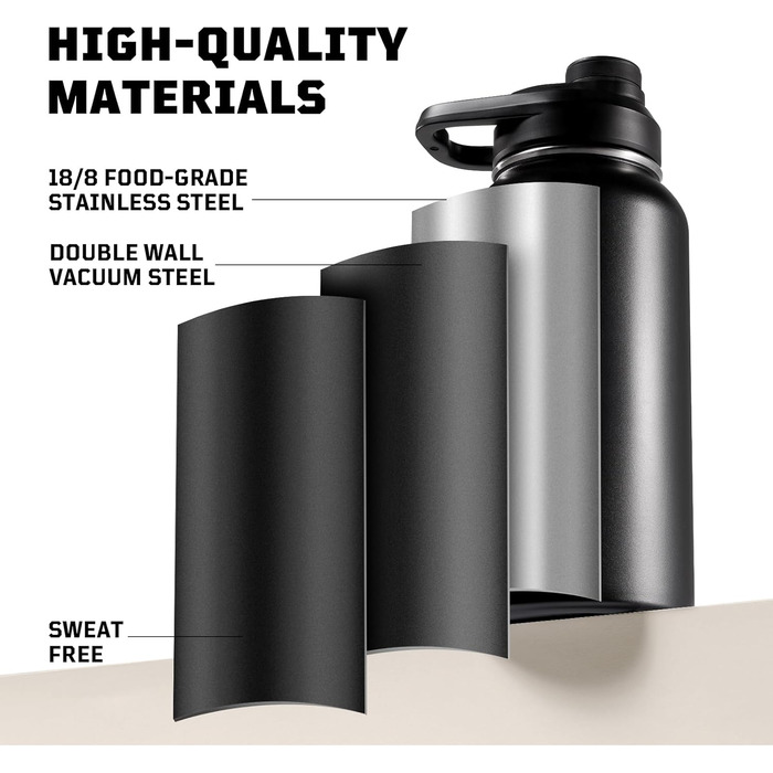 OneTigris Stainless Steel Water Bottle, 0.9L High Capacity, Insulated Sports Bottle for Cycling, Camping, Yoga, Gym, Softair, 32oz