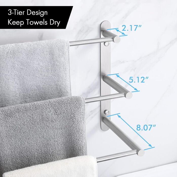 Тримач для рушників KES з 3-ма перекладинами, нержавіюча сталь SUS 304, 75 см, для ванної кімнати