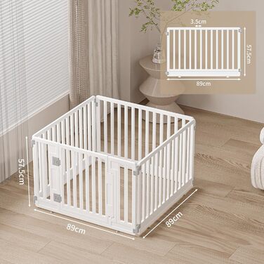 Клітка-забіг для цуценят Gupamiga, розкладний вольєр для собак з дверима, білий (178x178 см), 8 штук (4 секції)