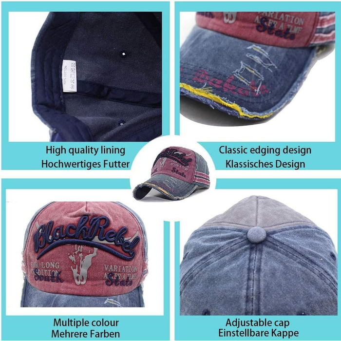 Кепка бейсболка для чоловіків та жінок, вінтажна бейсболка, кепка бейсболка, для відпочинку на природі, регульована, ретро, універсальний розмір, колір: чорний