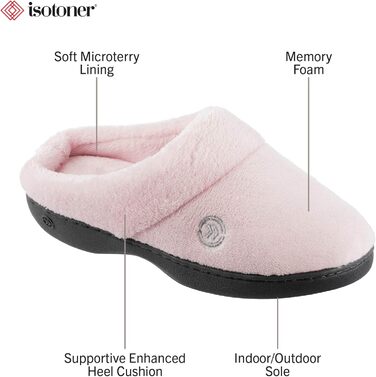 Isotoner жіночі капці-слайдери з піною пам'яті, модель Classic Hoodback W, колір Peony, розмір 37-38 (US 7.5-8 M)