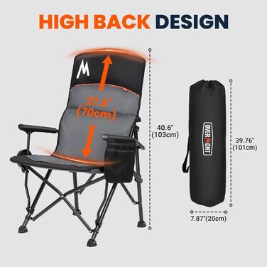 Кемпінговий стілець OVERMONT з високою спинкою, складний, з підголівником - до 226 кг - для пікніка, походу, саду