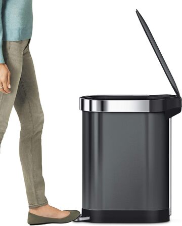Сміттєвий відер з педаллю simplehuman CW2044, 45 л, вузький кухонний смітник зі сталі (чорний матовий)