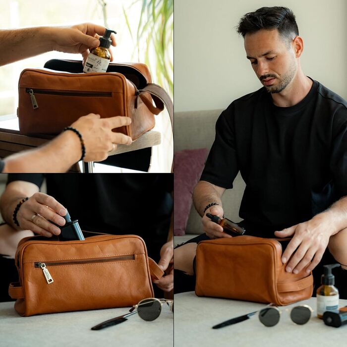 Шкіряна косметичка Berliner Bags Vintage Kulturbeutel Tim XL для чоловіків та жінок, коричнева