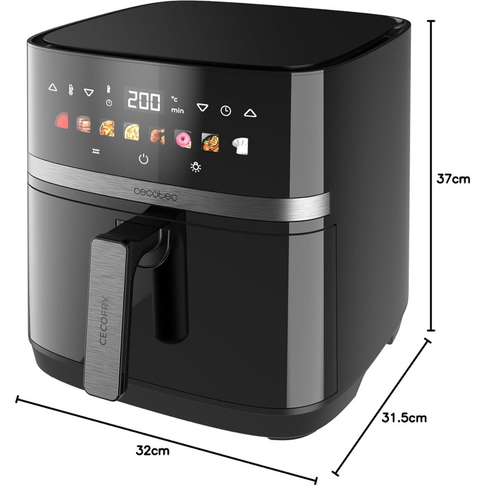 Фритюрниця Cecotec Cecofry & Grill Duoheat 8000 з двостороннім грилем, 8 л, 2200 Вт, чорна – аерофритюрниця для смаження та грилю
