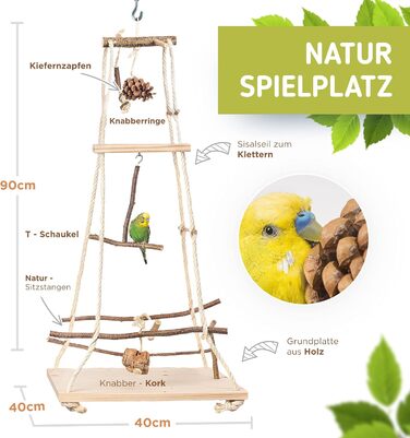 Vogelgaleria® Stunning hanging bird playground with many perches! Great bird toy for budgies, cockatiels & Co.