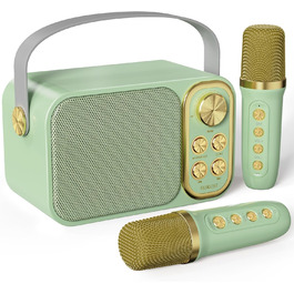 Караоке машина з 2 мікрофонами, портативна Bluetooth колонка для дітей та дорослих, 7 голосових ефектів, ідеально для вечірок та свят (зелена)