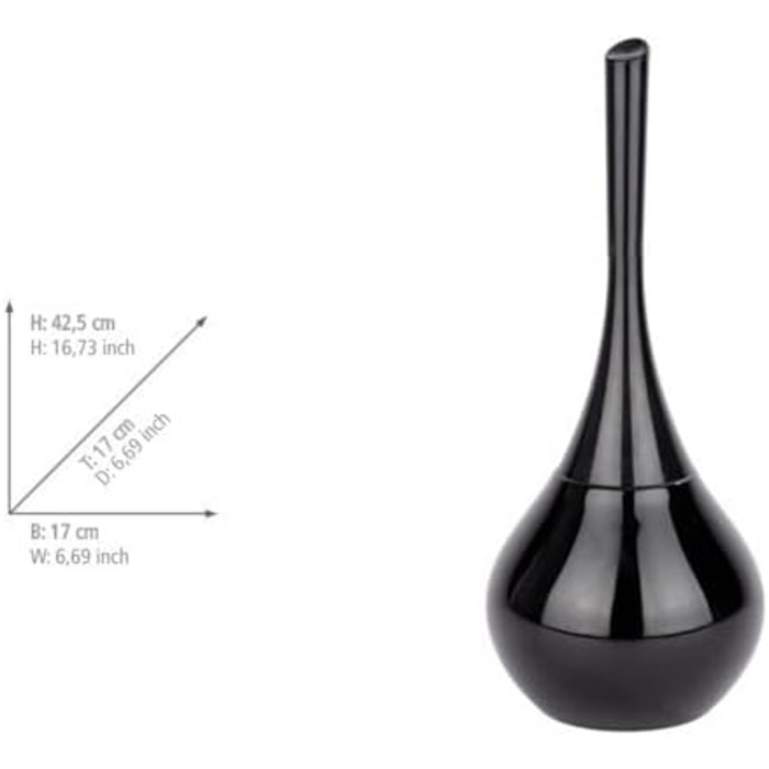 Набір для туалету WENKO Mod. Flakon: тримач щітки та щітка для унітазу, чорний, кераміка та пластик, 17x42.5 см