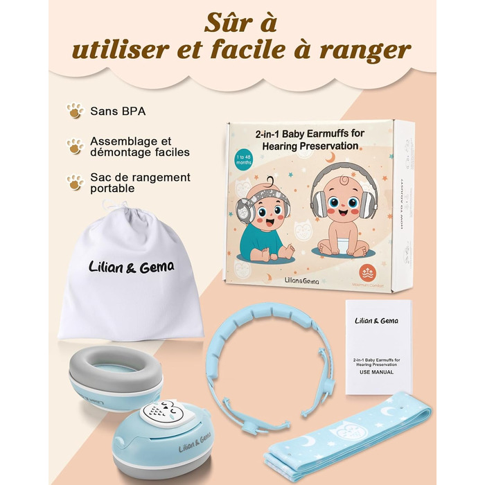 Навушники для захисту від шуму Lilian&Gema для немовлят (25dB), блакитні