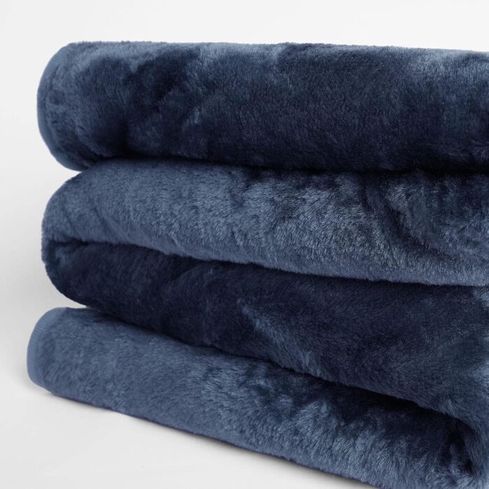 Дреамсцен Пухнастий плед з штучного хутра, флісу, теплий, м'який, великий, для ліжка (125 x 150 см, темно-синій)