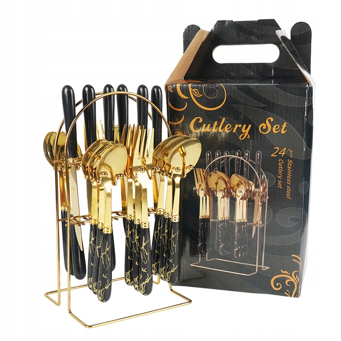 Набір столових приборів 24 предмети, нержавіюча сталь, ручки під мармур, подарунковий набір