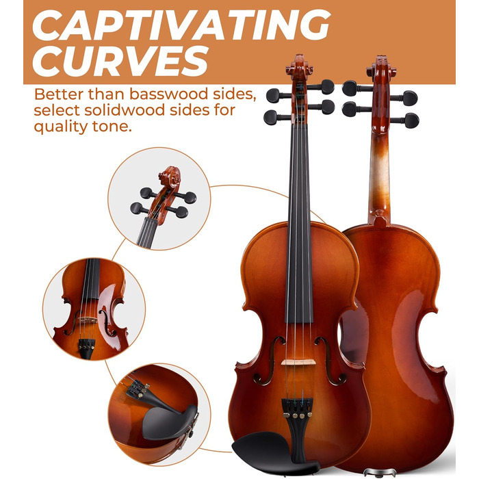 Скрипка Vangoa 4/4: Повнорозмірний комплект для початківців з масивного дерева, червоний, для правшів