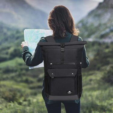 Чорний рюкзак Rolltop з відділенням для ноутбука 15,6 дюймів: бізнес, школа, подорожі, комфорт, водонепроникність