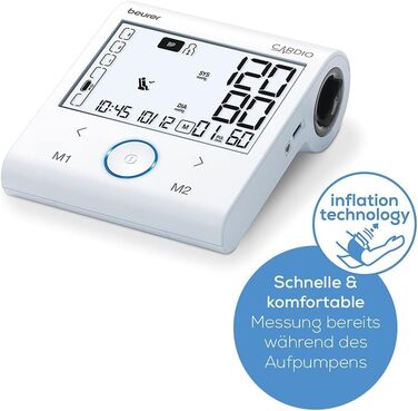 Beurer BM 96 - тонометр з ЕКГ, вимірювання артеріального тиску та пульсу на плечі, для виявлення фібриляції передсердь (AFib) та профілактики інсульту, обхват плеча 22-42 см, з ЕКГ-сенсором та індикатором спокою