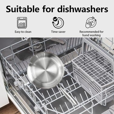 Пательня нержавіюча сталь 24 см, індукція, довговічна, з ручками з нержавіючої сталі, легке очищення, для всіх плит