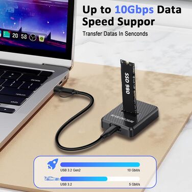 Зовнішній корпус-док-станція M.2 NVMe та SATA на USB-C, адаптер для SSD з підтримкою Dual-Protocol, швидкість 10 Гбіт/с, сумісність з M Key, B+M Key (2280, 2260, 2242, 2230)