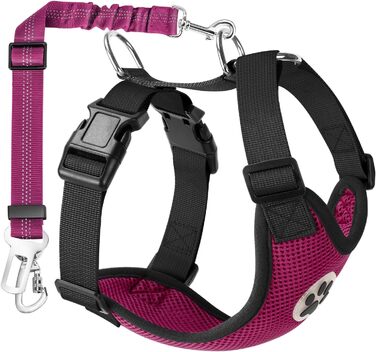 Автодзеркало для собак з кріпленням на ремінь безпеки, 2 карабіни - сумісне з дитячим автокріслом, багажником, дихаюче, регульоване (M, Рожевий)