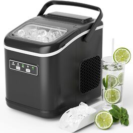 Машина для приготування льоду, 12 кг/24 год, чорна. Виробляє 9 кубиків за 6 хвилин, 2 розміри кубиків, самоочищення, з лопаткою та кошиком. Підходить для дому, офісу, бару, вечірки.